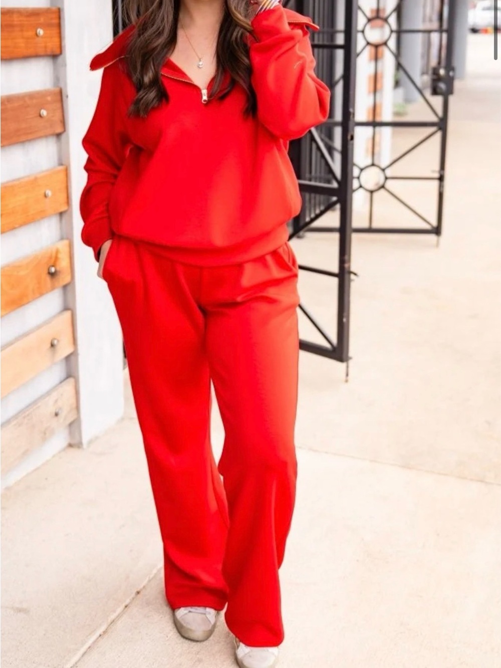 The Buckley Cloud Set 2.0 Wide Leg Bottoms & Pullover Set Small New Red